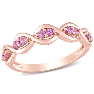 14K Rose Gold Double Row Pavé Pink Sapphire Ring