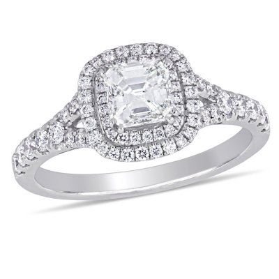 Allura 1.17 CT. Asscher and Round-Cut Diamond Double Halo Engagement ...