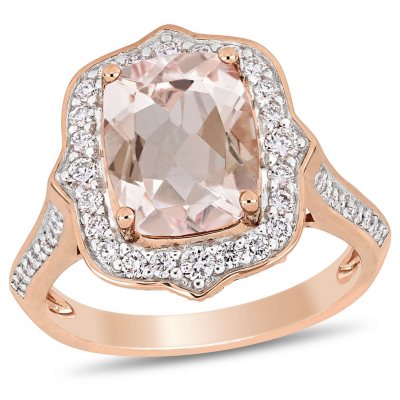 Baguette-Cut Amethyst and 0.22 CT. Diamond Halo Ring in 14K Rose Gold ...