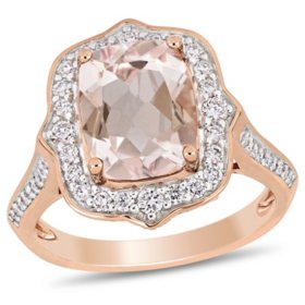 Allura Morganite and 0.58 CT. Diamond Vintage Halo Ring in 14K Rose Gold