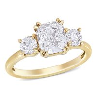 Allura 2.61 CT Cushion and Round-Cut Diamond Three Stone Engagement Ring in 14k Yellow Gold