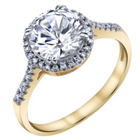 Created White Sapphire Ring with .11 ct. t.w. Diamond Accent in 14K Gold