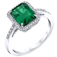 Lab Emerald and .14 CT. T.W. Diamond Ring in Sterling Silver