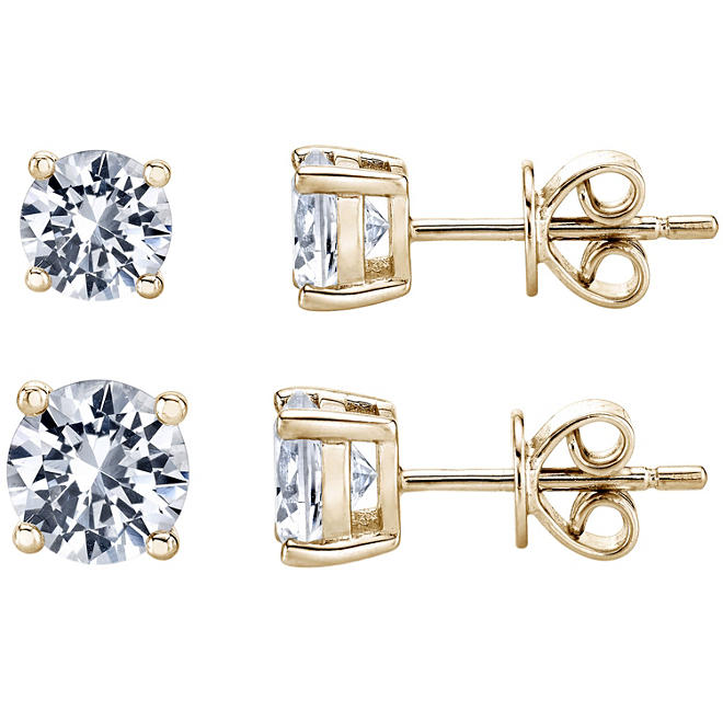 Created White Sapphire and Stud Boxed Earring Set in 14K Gold