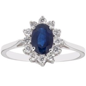 Oval Cut Blue Sapphire & 0.23 CT. T.W. Diamond Halo Ring in 14K Gold