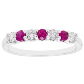 Ruby & 0.14 CT. T.W. Diamond Band in 14K White Gold