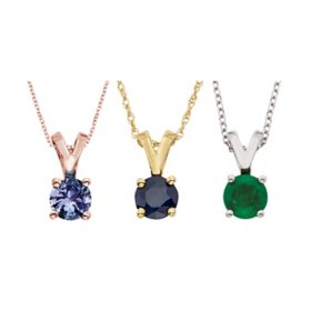 Round Cut Gemstone Solitaire Pendant Necklace in 14K Gold