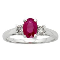 Three Stone Ruby Ring with 0.20 CT. T.W. Diamond Set in 14K Gold