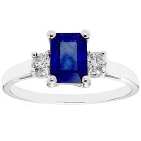Three Stone Sapphire Ring with 0.20CT. T.W. Diamond Set in 14K Gold