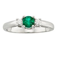 Three Stone Emerald Ring with .14CT. T.W. Diamond Set in 14K Gold