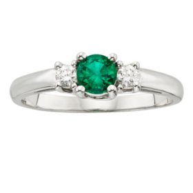 Three Stone Emerald Ring with 0.14CT. T.W. Diamond Set in 14K Gold