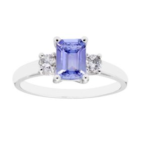 Three Stone Octogonal Tanzanite Ring with .20CT. T.W. Diamond Set in 14K Gold