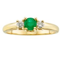 Three Stone Emerald Ring with .14CT. T.W. Diamond Set in 14K Gold