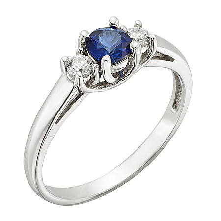 Three Stone Sapphire Ring with .14CT. T.W. Diamond Set in 14K Gold