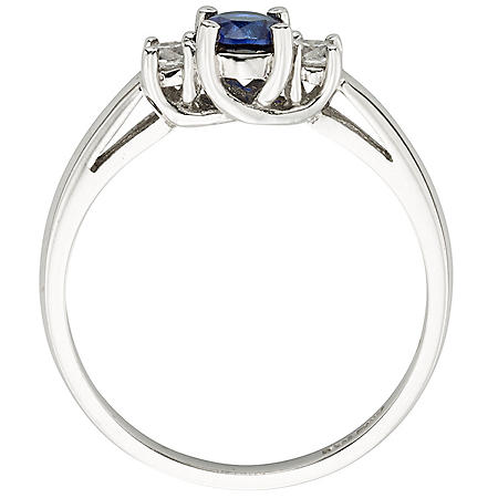 Three Stone Sapphire Ring with .14CT. T.W. Diamond Set in 14K Gold