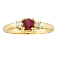 Three Stone Round Ruby Ring with 0.14 CT. T.W. Diamond Set in 14K Gold
