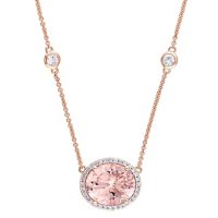 Morganite and White Sapphire with 0.13 CT.T.W. Diamond Station Halo Necklace in 14K Rose Gold