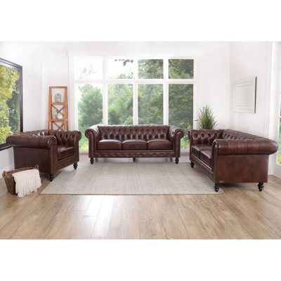 Rockford Brown TopGrain Leather 3Piece Sofa Set dealepic