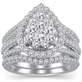 2.00 CT T.W. Round Cut Pear Shape Halo Diamond Ring & Band Set in 14K Gold