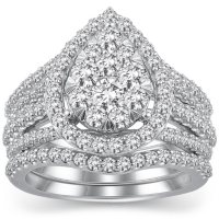 2.00 CT T.W. Pear Shape Diamond Bridal Set in 14K White Gold