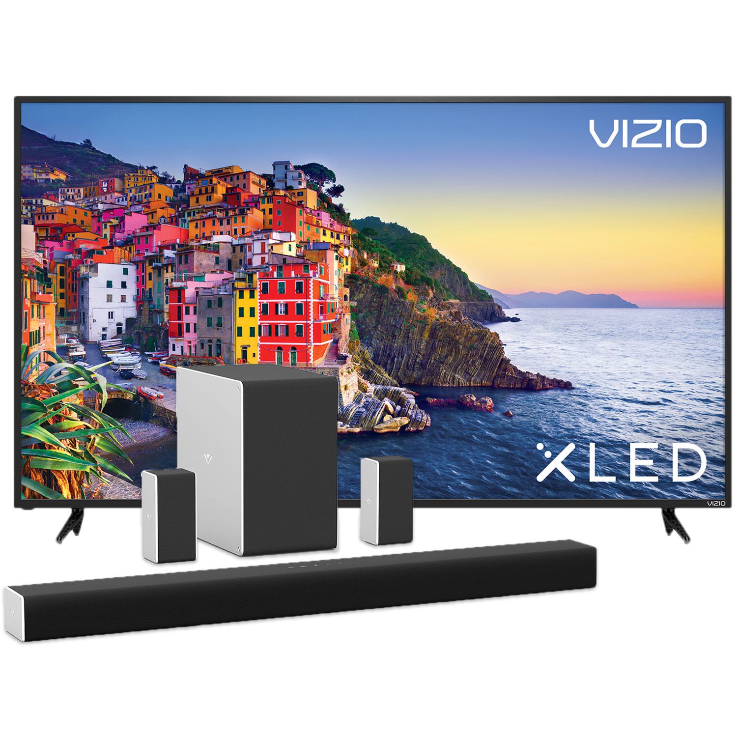 VIZIO E80-E3 80″ 4K XLED Home Theater Display + VIZIO SB36512-F6 36″ 5.1.2 Home Theater Sound System with Dolby Atmos