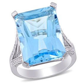 Allura Blue Topaz and 0.34 CT. T.W. Diamond Octagon Cocktail Ring in 14K White Gold