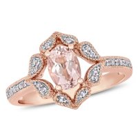 Morganite and White Topaz Engagement Ring in 14K Rose Gold