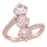 Morganite and 0.12 CT. T.W. Diamond Three-Stone Ring in 14K Rose Gold