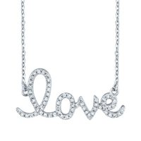 Sterling Silver LOVE 0.12 CT. T.W. Diamond Necklace