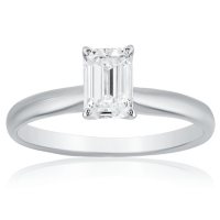 Superior Quality Collection 1 CT. T.W. Emerald Shaped Diamond Solitaire Ring in 18K White Gold (I, VS2)