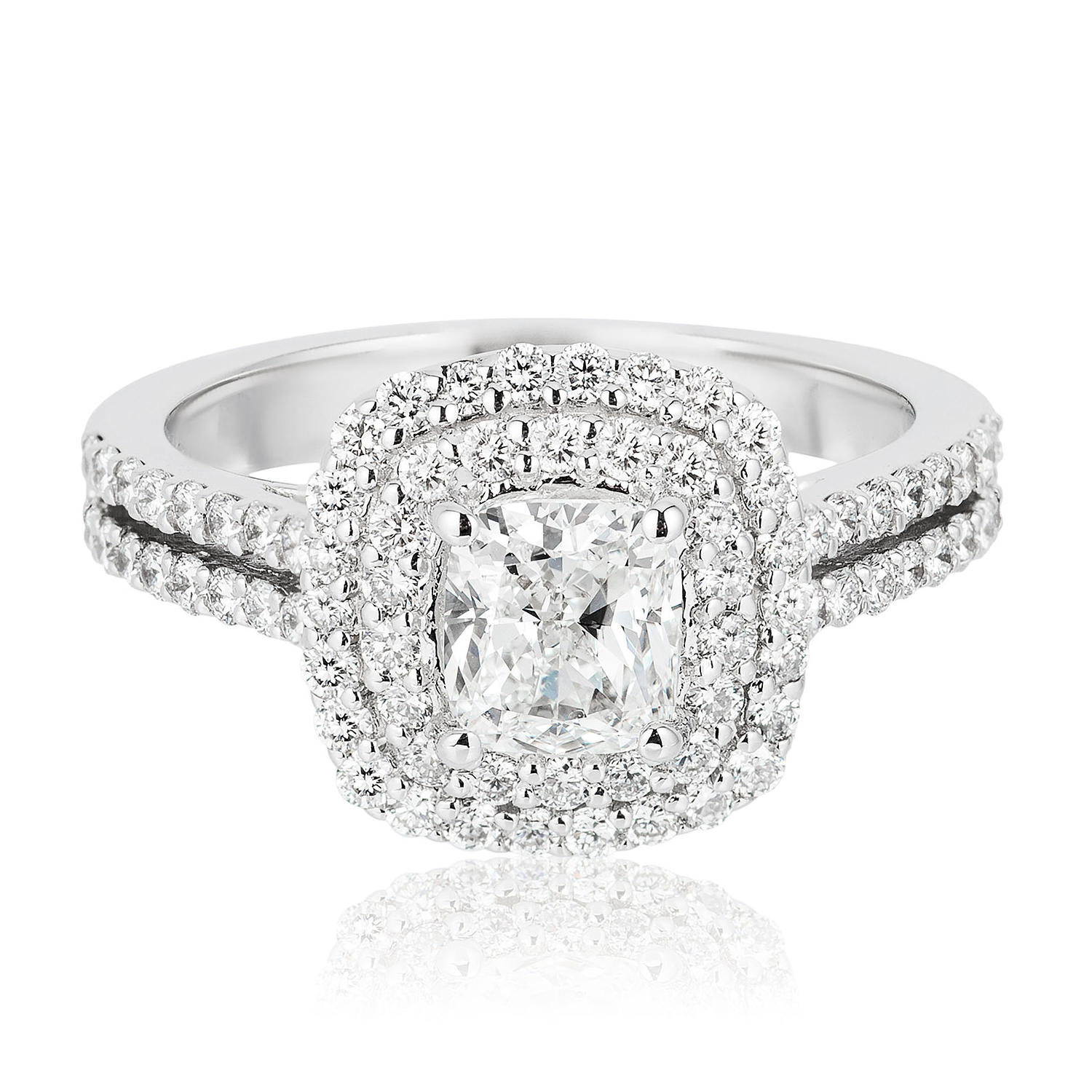 Superior Quality Collection 1.73 CT. T.W. Cushion Shaped Diamond Engagement Ring in 18K White Gold (I, VS2) 9.5