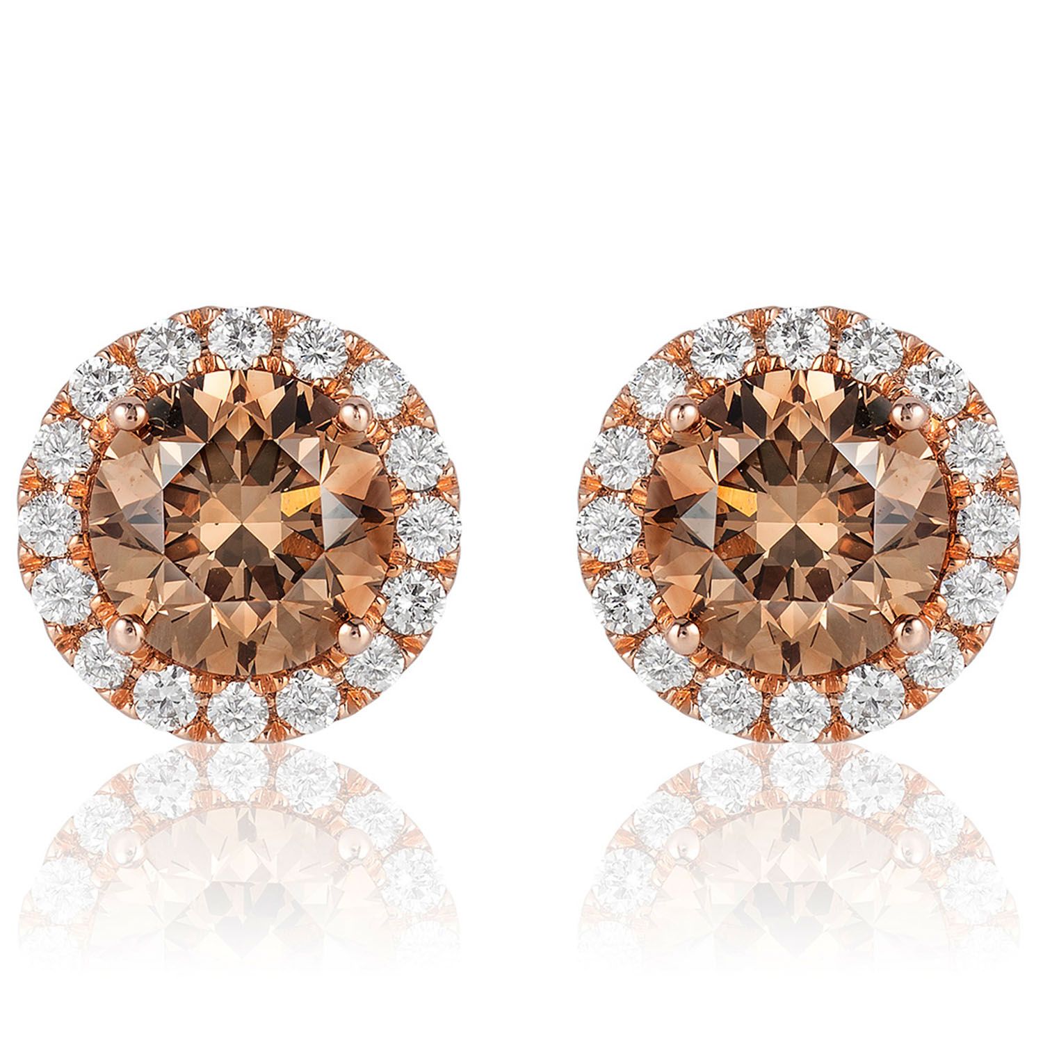 2.3 CT. T.W. Round Fancy Brown Diamond Stud Earrings in 14K Rose Gold (I, SI2)