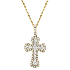 0.37 CT. T.W. Diamond Cross Outline Pendant in 14K Gold