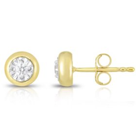 Cubic Zirconia Two Pair Huggie Hoop and Solitaire Stud Earrings Set in 10K  Gold
