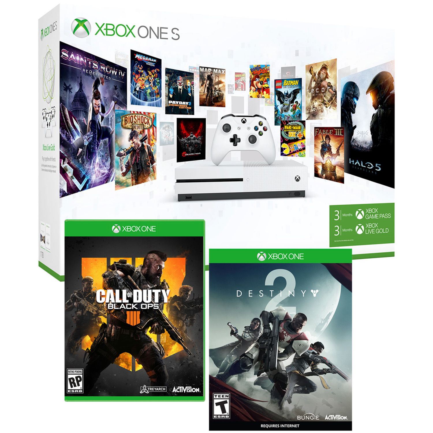 Xbox One S 1TB Gamepass Console with Black Ops 4 & Destiny 2 Bundle