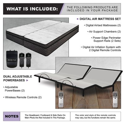 Visions Split King Pillowtop Air Beds And Dual Premium Adjustable Powerbases - Sams Club
