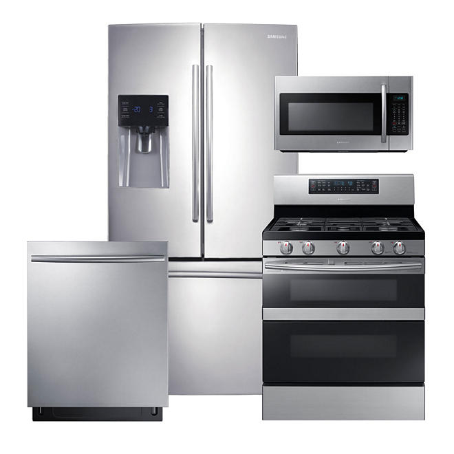 SAMSUNG 3-Door Refrigerator, Flex Duo™ Gas Range, Microwave, and Dishwasher Package - Stainless Steel - RF263BEAESR, ME18H704SFS, NX58M6850SS, DW80K7050US