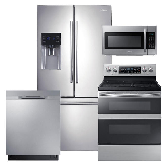 SAMSUNG 3-Door Refrigerator, Flex Duo™ Electric Range, Microwave, and Dishwasher Package - Stainless Steel - RF263BEAESR, ME18H704SFS, NE59M6850SS, DW80K5050US