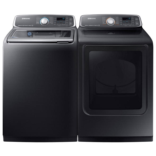 SAMSUNG Activewash Top Load Washer and Electric Dryer - Black Stainless Steel - WA52M7750AV, DVE52M7750V