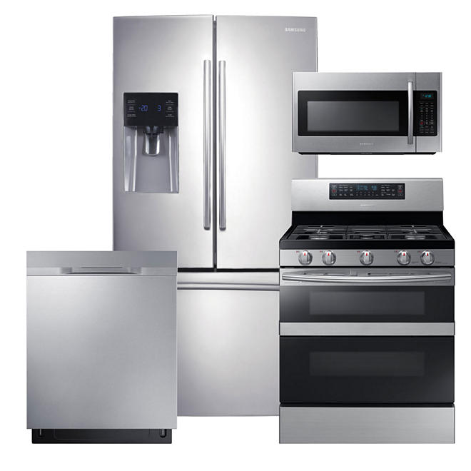 SAMSUNG 3-Door Refrigerator, Flex Duo™ Gas Range, Microwave, and Dishwasher Package - Stainless Steel - RF263BEAESR, ME18H704SFS, NX58M6850SS, DW80K5050US