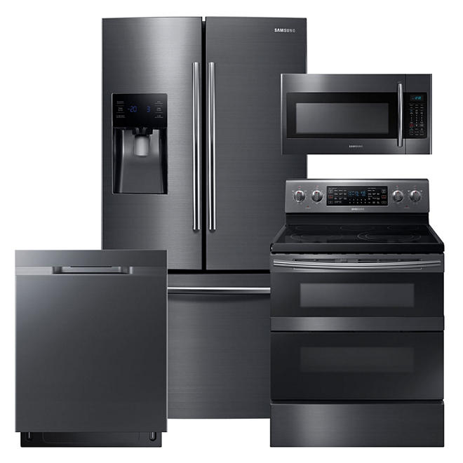 SAMSUNG 3-Door Refrigerator, Flex Duo™ Electric Range, Microwave, and Dishwasher Package - Black Stainless Steel - RF263BEAESG, ME18H704SFG, NE59M6850SG, DW80K5050UG