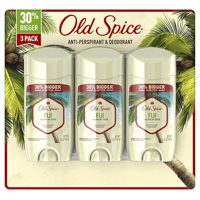 Old Spice Invisible Solid Antiperspirant Deodorant for Men Fiji with Palm Tree Scent Inspired by Nature (3.4 oz., 3 pk.)