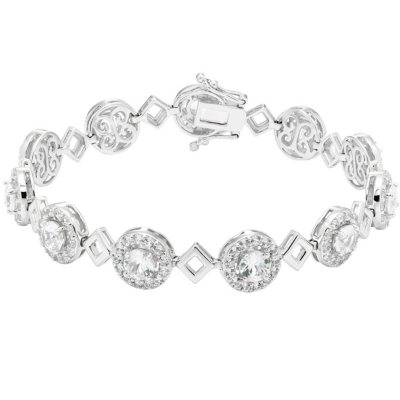 Sterling Silver Lab White Sapphire Framed Bracelet - Sam's Club