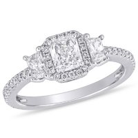 Allura 0.95 CT. T.W. Radiant, Trapezoid and Round-Cut Diamond Cluster Engagement Ring in 14k White Gold