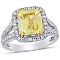 Allura Yellow Sapphire and 0.95 CT. Diamond Split Shank Halo Engagement Ring in 14K White Gold