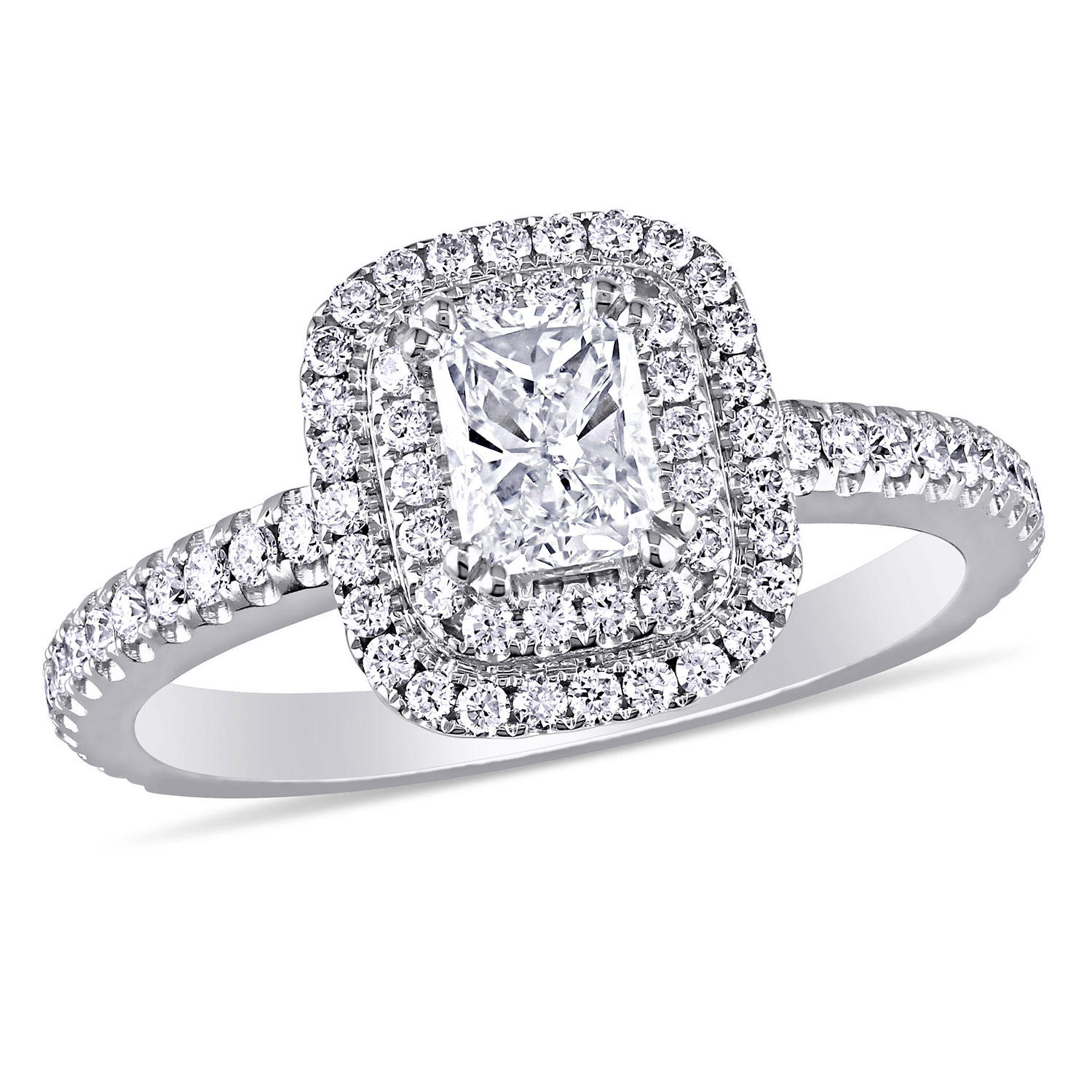 Allura 1 CT. T.W. Radiant and Round Double Halo Engagement Ring in 14K White Gold