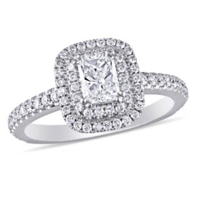 Allura 0.95 CT. T.W. Radiant and Round Diamond Double Halo Engagement Ring in 14k White Gold