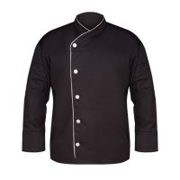 Executive Chef Coat with Slanted Front in Black with White Piping (2 Pack) - Choose a size