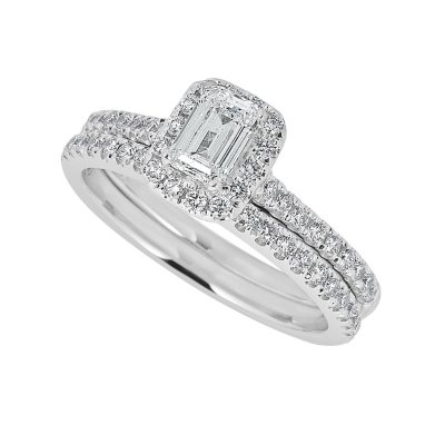Details about   1.97 CT White Emerald Diamond Two Tone Halo Engagement Ring In 14K White Gold