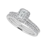 1.03 CT. T.W. Emerald-Cut with Halo Diamond Engagement Ring Set in 14K White Gold (HI, I1)